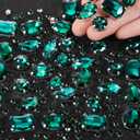 WILLBOND 156 Pcs Sew on Rhinestones Claw Flatback Crystal Rhinestones Metal Prong Setting Gems Acrylic Glass Sewing Gems for Clothes DIY Craft Shoes Dress Jewelry Making (Peacock Green)