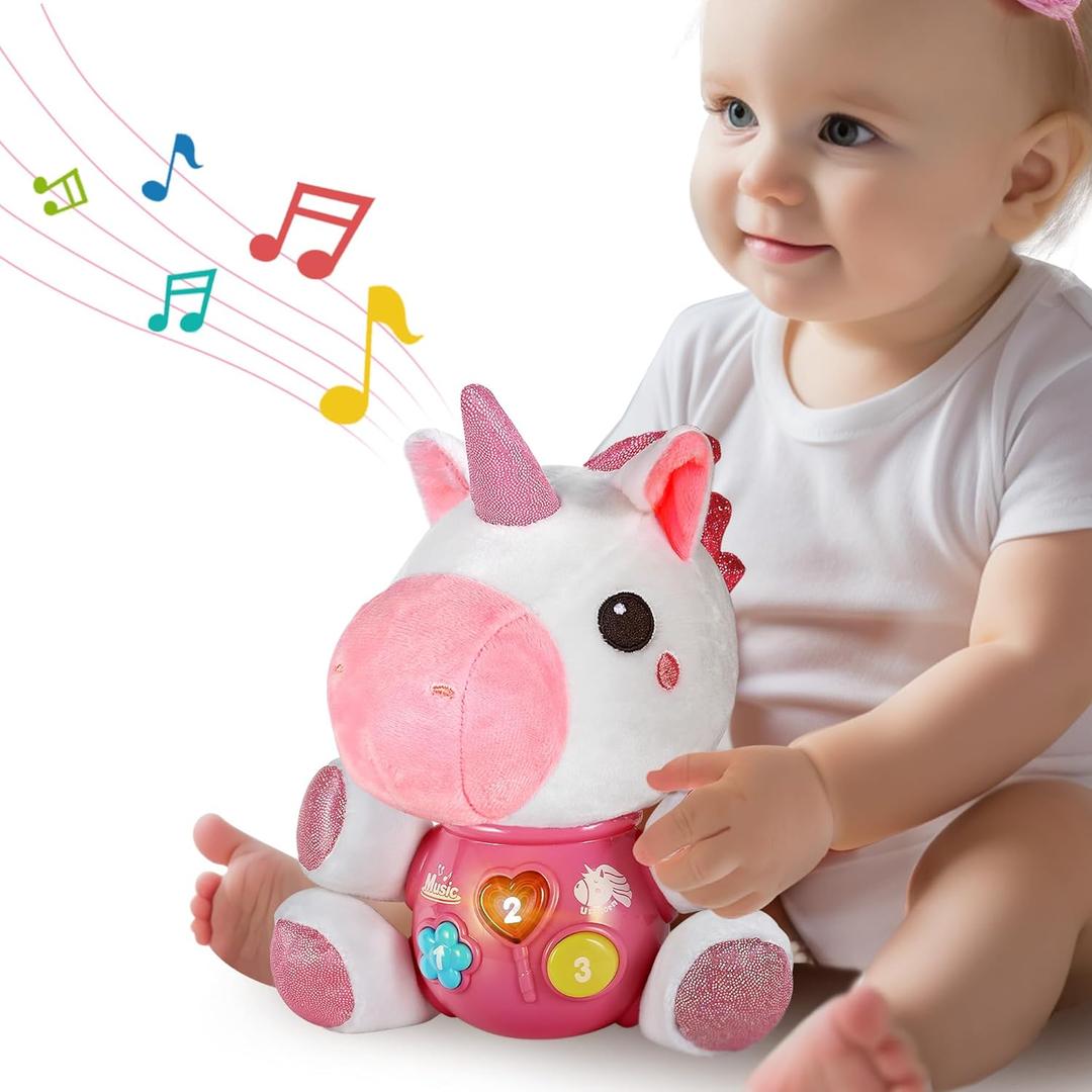 iPlay, iLearn Baby Unicorn Musical Toys, Newborn Girls Gift, Soft Unicorn Plush Stuffed Animal, Infant Light Music Time, 1st Easter Basket Shower Stuffers for 0 1 2 3 6 9 12 18 Month 1-3 Yrs Toddlers