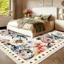 Yinhua Living Room Rug 8x10 Rug Washable Boho Floral Rugs Non Slip, Beige Soft Area Rugs Low Pile, Faux Wool Flowers Carpet for Living Room, Bedroom, Dining Room, Beige