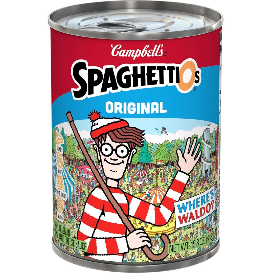 SpaghettiOs Original Canned Pasta With Wheres Waldo? Shapes, 15.8 oz Can, No BB Date