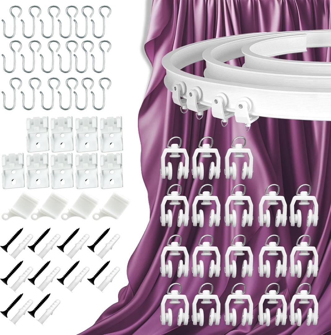 UrbanRed Flexible Ceiling Curtain Track - Room Divider, Curtain Rod, Wall Divider curtain, Ceiling Mount, RV Rail, Shower Corner, Long Curved Hospital Privacy System (White, Accessory Kit)