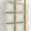 Towel Rack with Metal Shelf and 3 Hooks, Bethom Towel Racks for Bathroom Wall Mounted, Metal Gold Bath Towel Holder Storage Wall for Small Bathroom (Round Tube)