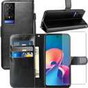 for TCL 50 XE 5G Case,with Screen Protector,PU Leather Wrist Strap Card Slots Shockproof Protective Flip Cover Phone Wallet Case for TCL 50 XE Nxtpaper 5G, Black