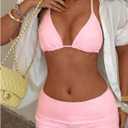 MakeMeChic Women's Bikini with Shorts Boyshort Bikini Set Halter Tie Backless Y2K Cute Swimsuits (Pink, M)