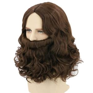 Bible Jesus Wig and Beard Set for Men Brown Short Curly Beard Wigs Halloween Costume Cosplay Wig