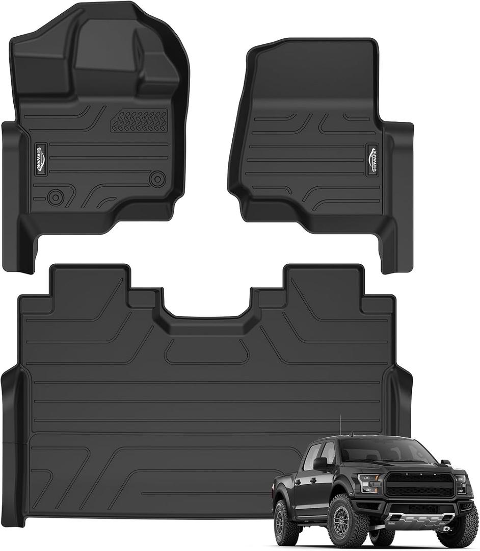 GORWARE Floor Mats for Ford F150 2015-2024/2022-2024 F-150 Lightning SuperCrew Cab,All Weather Car Floor Mats,TPE Automotive Floor Mats,Custom Fit Floor Liners with 1st and 2nd Row Car Floormats