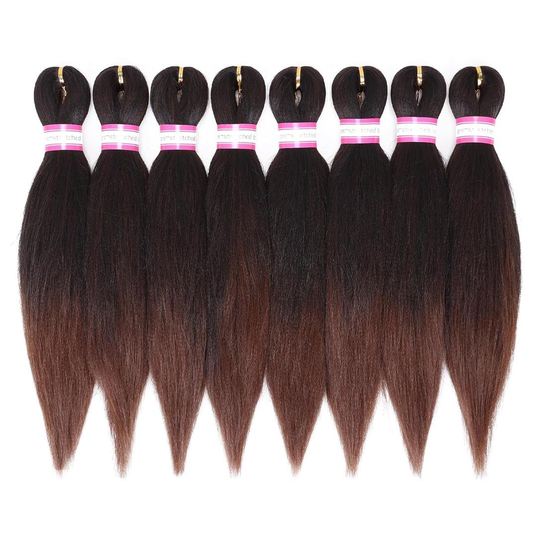Pre-Stretched Braiding Hair 12 Inch 8 Packs Ombre Brown Short Braiding Hair Natural Easy Braid Hot Water Setting Professional Synthetic Hair Extensions Soft Yaki Straight Texture (#1B/30)