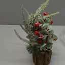 Small Christmas Tree Tabletop Artificial Mini Christmas Tree Decorations with Holiday Ornaments Red Berry Pine Cone Greenery for Home Indoor Fireplace Mantel Xmas Decor (Tree Stump-Red)