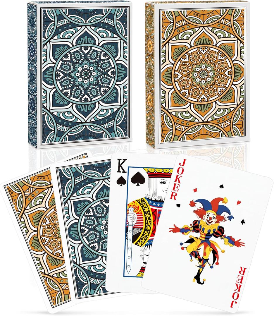 Playing Cards 2 Pack, Deck of Cards, Standard Poker Card Set for Adults,Easy Shuffle Unique Design Fun Card Games for Blackjack,Pinochle,Go Fish (Green/Orange)