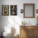 ZXHYWYM Farmhouse Animals Wall Art Set of 2 Bear Moose In Outhouse Toilet Wall Decor Funny Brown Animal Poster for Rustic Cabin Bathroom Frame (Teal, (12.00" x 16.00" x 2PCS))