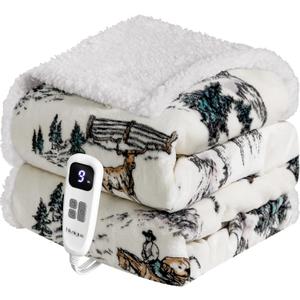 Heated Blanket Throw Electric Blanket  Fast Heating Blanket with 10 Heat Settings & 10 Hours Auto Off, Cozy Soft Fleece Sherpa, Washable, Warm Gifts for Grandma (Throw 50" x 60", 10 - Farms Print)
