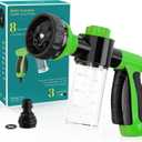 Garden Hose Nozzle, High Pressure Spray Gun Nozzle, 8 Spray Patterns for Watering Plants, Lawn, Patio, Cleaning, Showering Pet with 3.5oz/100cc Soap Dispenser Bottle (Green)