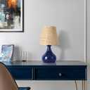 Navy Blue Small Table Lamp, Mini Bedroom Lamps for Bedside Nightstand, Rattan Shade Small Table Lamps for Small Spaces for Kitchen Counter, Bookshelf, Home Office, Living Room, Dorm (On/Off Switch)