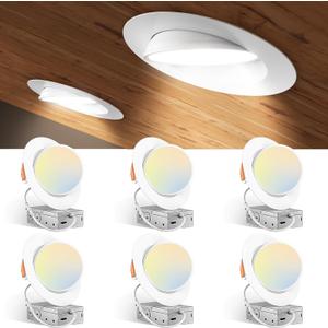 Amico 6 Pack 6 Inch 5CCT Gimbal LED Recessed Lighting, 360&90 Adjustable Eyeball Directional Downlight, Dimmable, 2700K/3000K/3500K/4000K/5000K Selectable, CRI90+ 12W 1200LM, ETL&FCC (White)