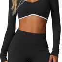 Women's Workout Crop Tops Halter Long Sleeve Backless Padded Sports Bra Gym Yoga Top T Shirts (Medium, Black)