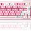 Aula F3099 Wireless Keyboard with Media Knob, Tri-Mode BT5.0/2.4GHz/USB-C Cute Creamy Keyboard with Number Pad, RGB Backlit Gaming Keyboard, Quiet Typing Pink Computer Keyboards for Office Laptop/PC
