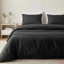HeimenAogo Egyptian Cotton Duvet Cover King Size Sateen Weave, Silky Soft and Breathable Bedding Set with Zipper Closure, Long Staple Cotton Bed Linen Moonless Night Black 3Pcs