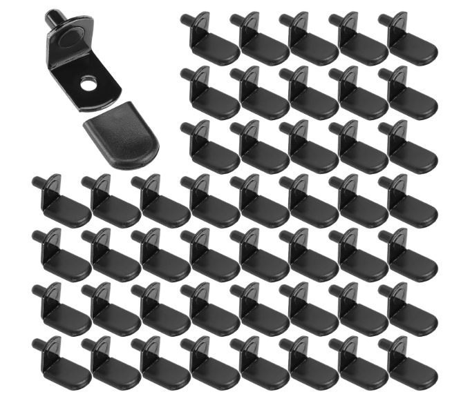 Zonon 150 Pcs 5mm Shelf Pins L-Shaped Shelf Support Pegs with Rubber Sleeves Cabinet Brackets for Bookcase Kitchen Furniture, Black