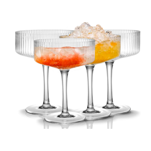 4 Pcs Ribbed Coupe Glasses, 10 oz Vintage Coupe Glass Set, Unique Martini Glass, Classic Cocktail Galssware, Bar Drinking Glasses Set Pefect for Cocktail, Wine, Champagne & Gift