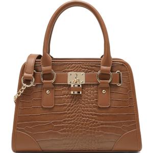 GEMIU Women's Crocodile Embossed Satchel Bag with Lock, Premium PU Leather Top Handle Handbag, Convertible Shoulder Tote