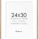 Fun Memories 24x30 Oak Wood Picture Frame, 24"x30" Poster Frame for Wall, Rustic Wood Frame 24x30 with Real Glass, 24 x 30 Frame with Mat for 18 x 24, Large Art Frames (Beige Oak Color, 1 Pack)