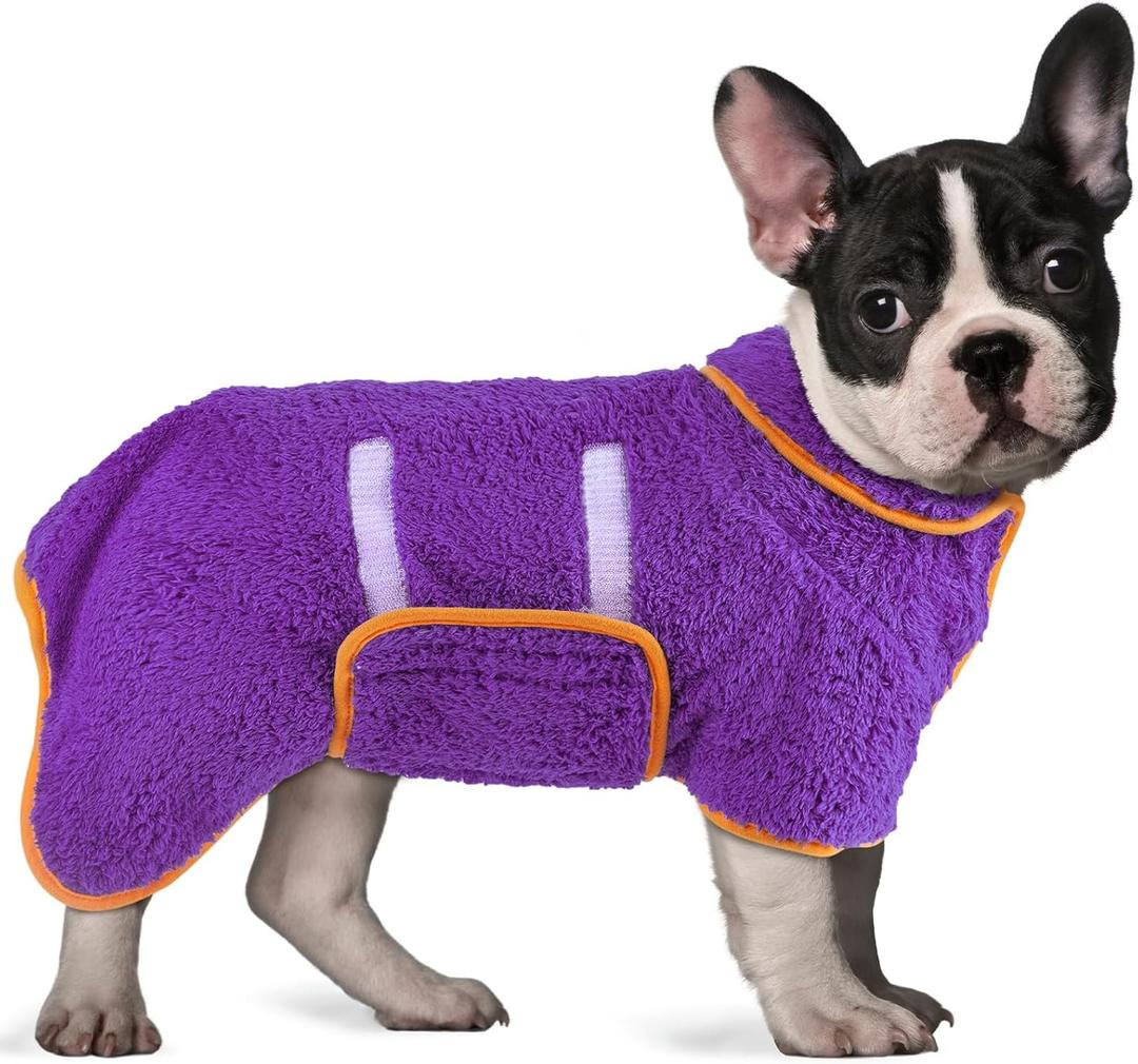 Bienbee Dog Bathrobe, Quick Drying Super Absorbent Dog Robes for After Bath, Warm Keeping Dogs Towel, Dogs Bath Supplies, Dark Purple Medium