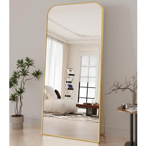 Koonmi Full Length Mirror, 71"x30" Mirror Full Length with Stand, Gold Domed Top Square-Edged Floor Mirror with Aluminum Alloy Frame for Bedroom Living Room