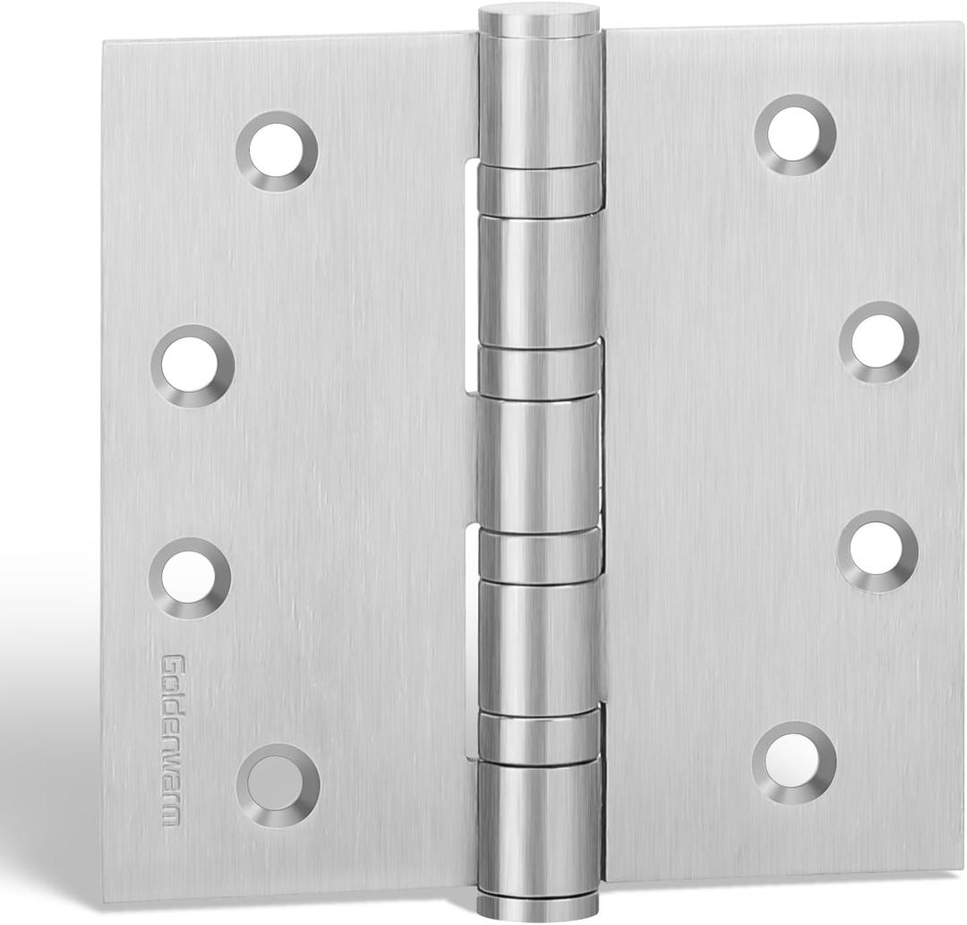 3 Pack goldenwarm Satin Nickel 4'' Door Hinges for Exterior Doors Ball Bearing Door Hinges 4in x 4in with Square Corner, Heavy-Duty, 304 Stainless Steel
