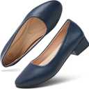 Hash Bubbie Women's Loafers Slip On Shoes Chunky Low Block Heels Closed Toe Pumps Office & Wedding Comfortable Dress Shoes (Navy, US10)