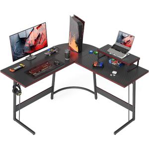 CubiCubi L Shaped Gaming Desk Computer Office Desk with Carbon Fiber Surface, 47 inch Corner Desk with Large Monitor Stand for Home Office Study Writing Workstation, Black Carbon Fiber