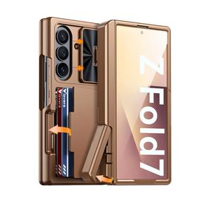 for Samsung Galaxy Z Fold 7 Case RFID Wallet with Cards Holder[Kickstand][Camera Cover] Shockproof Silicone Protective Phone Case for Z Fold 7 2025-Desert Gold