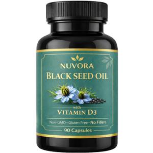 2 x Nuvora Black, Seed Oil,1000mg with Turmeric & Black Pepper Extract, Standardized 5% Thymoquinone, Supports Overall Wellness & Antioxidant Health, Non-GMO, Gluten Free, 90 Softgels