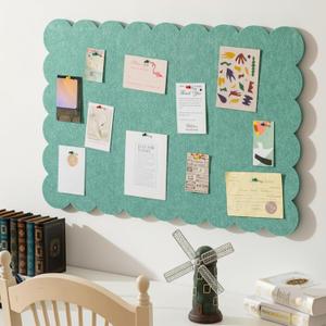 Scalloped Felt Bulletin Board 36 x 24 Inches Foldable Sage Green Pin Cork Board Alternative for Wall, 3' x 2' Trifold Christmas Picture Vision Self Adhesive Bulletin Decorative