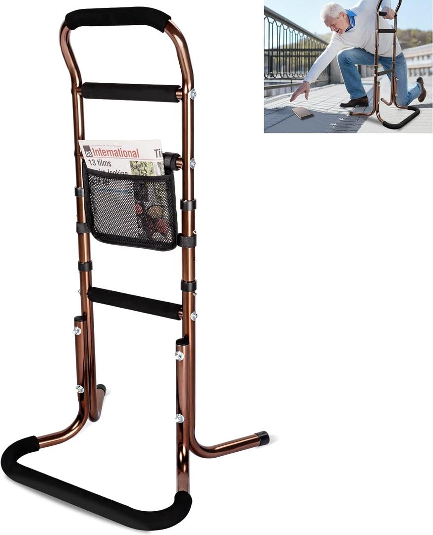 Chair Stand Assist for Elderly with Sturdy Base, Adjustable Height Bed Rails for Seniors Sit to Stand, Portable Mobility & Daily Living Aids with Storage Pocket, Supports Up to 300LBS