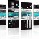 Modern Abstract Canvas Wall Art: Black Teal Wall Decor - Grey White Decoration for Home Office, 4 Panels Poster Framed Print for Living Room Bedroom, 12" x 24" x 2 + 12 x 32" x 2
