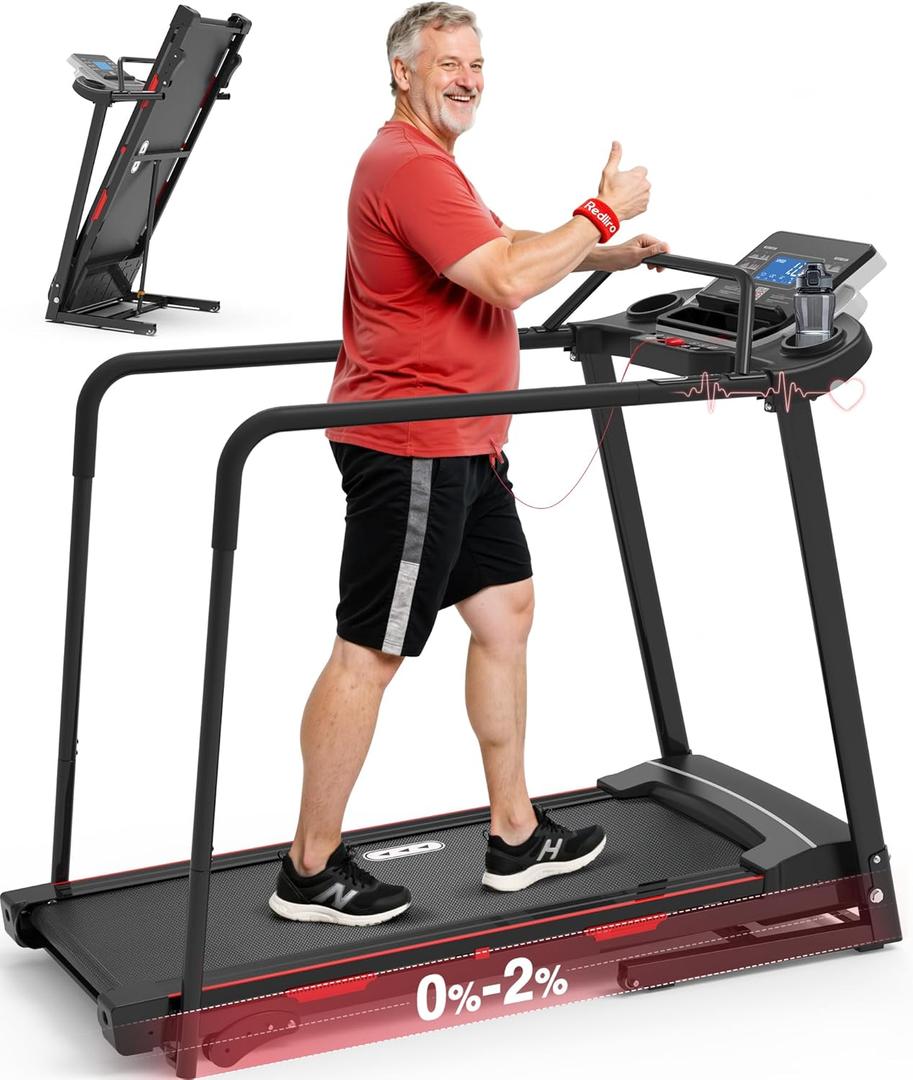 Redliro Walking Treadmill for Seniors Foldable - 400 Lb Capacity Senior Treadmill with Front & Long Handrails, 0%-2% Incline Home Recovery Fitness Exercise Machine for Elder, 47.6" Long Belt, APP