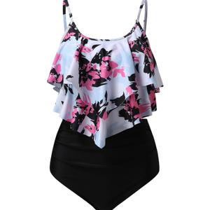 Swimsuit for Women Ruffle Swimwear Top Teen Girl Bathing Suit High Waisted Tummy Control Shorts Cute Summer Swim Suits M