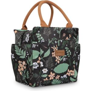 Joymee Lunch Bag - Green Leaf, Women's Insulated Reusable Durable Leakproof Large Spacious Cooler Tote for Office, Picnic, Camping