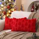 DFXSZ Christmas Tree Pillow Covers 12x20 inch Set of 2 Christmas Decoration Red Soft Plush Faux Fur Jacquard Throw Pillows for Bedroom Sofa Holiday Festivals Winter Home Decor PTK006B12