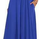BTFBM Summer Maxi Dresses for Women 2025 Strapless Ruched Tube Top Flowy Beach Vacation Wedding Guest Dress Pockets (Medium, Royal Blue)