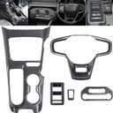 5Pcs Interior Trim Kit for Ford Bronco 2021-2024 Carbon Fiber Printing Gear Shift Panel Trim Cover,Steering Wheel Panel Cover,Air Conditioning Trim Cover,Window Lift Switch Trim(Not for Sport)