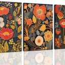 ZQARTZZQ Boho Floral Wall Art Abstract Flower Framed Canvas Prints Flower Mid Century Modern Botanical Painting Colorful Flowers Pictures Wall Decor Set of 4 for Living Room Bedroom Bathroom 16x24in