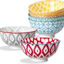 ONEMORE 10 oz Porcelain Cereal Bowls Set of 6 - Ceramic Bowls for Soup, Ice Cream, Breakfast - Microwavable Dishwasher & Oven Safe, Small Dinner Bowl, Stackable Artistic Bowl- Assorted Colors