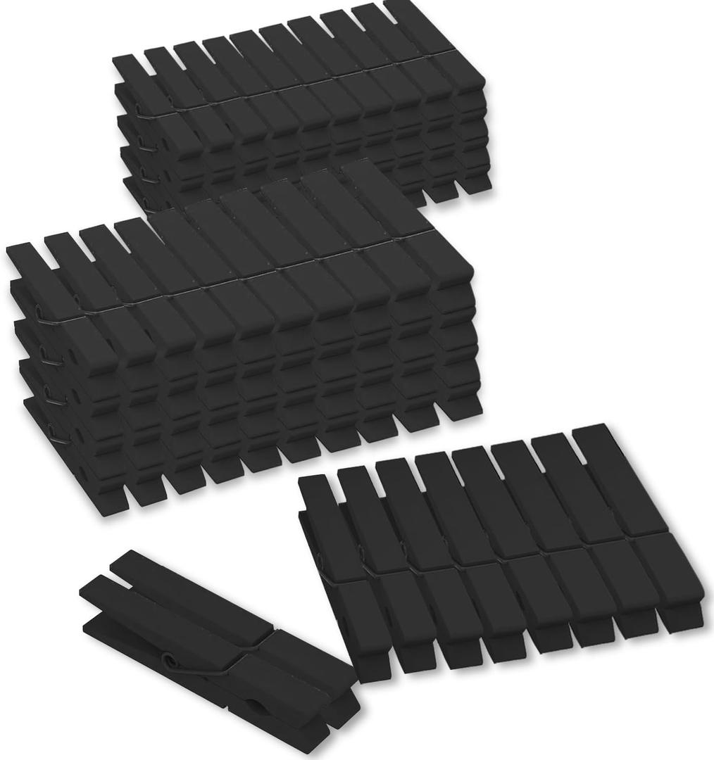 100 Pack Wooden Clothespins for Crafts, Colored Clothes Pins for Hanging Pictures Clothing Classroom, 2.9 Inch, Black