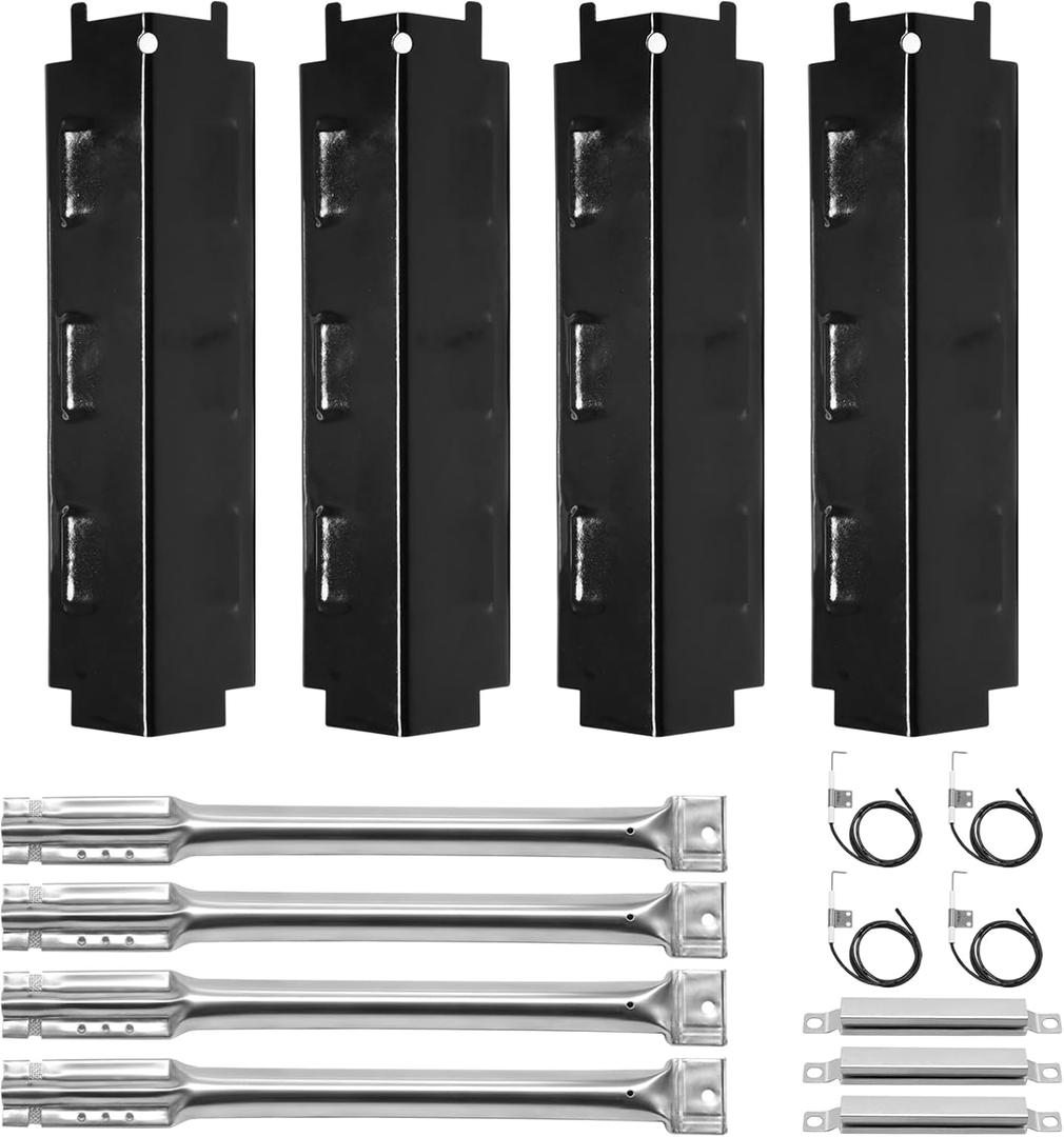 Criditpid Grill Replacement Parts for Charbroil 461442114 463441312 463441514, Porcelain Steel Heat Plate Shields, Burner Tubes, Crossover Tube & Ignitors Kit for Char-Broil 463440109 Gas Grill.
