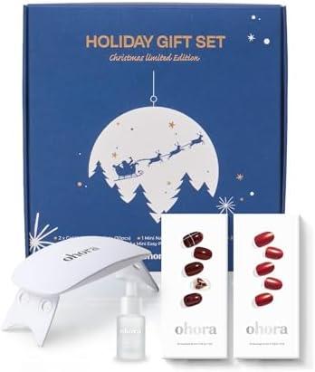 ohora Semi Cured Gel Nail Strips ([2025 Christmas Set] N Tartan Bustier & N Red Chrome) - Works with Any Lamps, Salon-Quality, Long Lasting, Easy to Apply & Remove