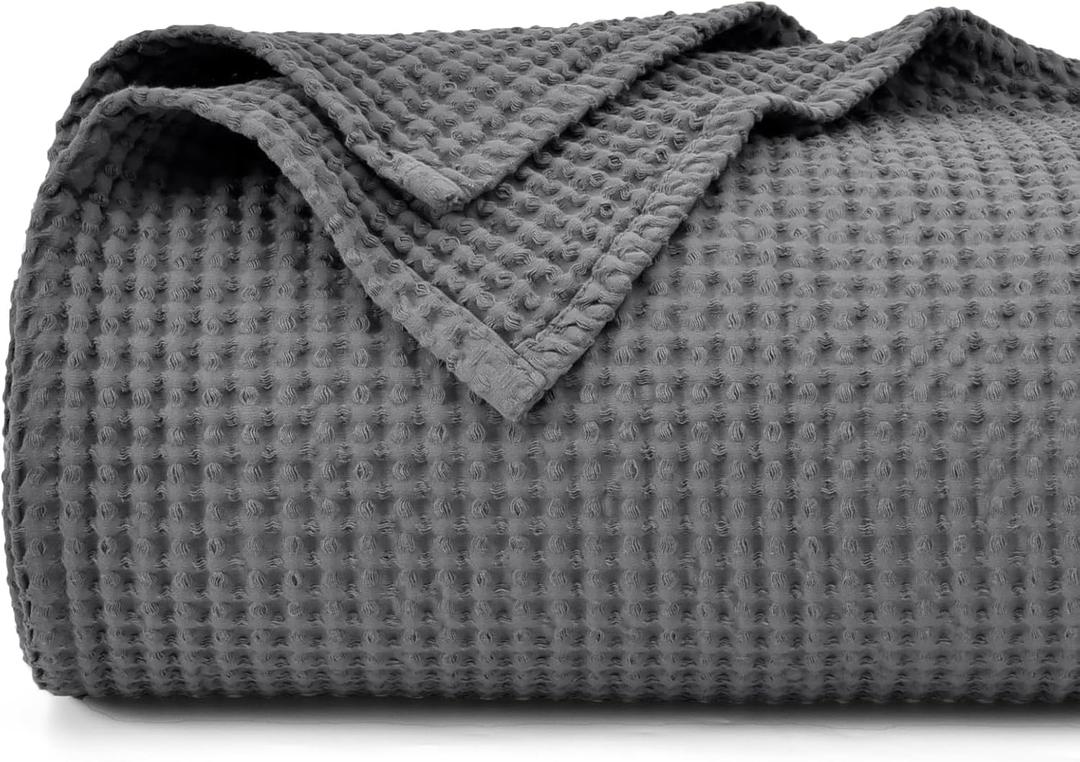 PHF Pre-Washed Cotton Waffle Weave Blanket Queen Size for Bed,Snag Proof Throw Blanket for Couch Spring Summer Lightweight Breathable,Oeko-TEX Certified,Machine Washable, Home Decor GiftCharcoal