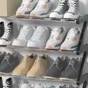 RILBOX Simple Shoe Rack Organizer Cabinet Cloth Partition Shoe Storage Shelf Easy Assembly for Small Space, Entryway 4 Tier - 17.7" W Hold 8 Pairs