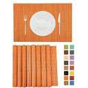 ANDSTAR Non-Slip Waterproof Placemats Set of 8 - Reusable Wipeable Table Mats for Dining Table, Kitchen, Outdoor Picnic, 12x18 Inch PVC Backed Heat Resistant Place Mats Dishwasher Safe（Orange）