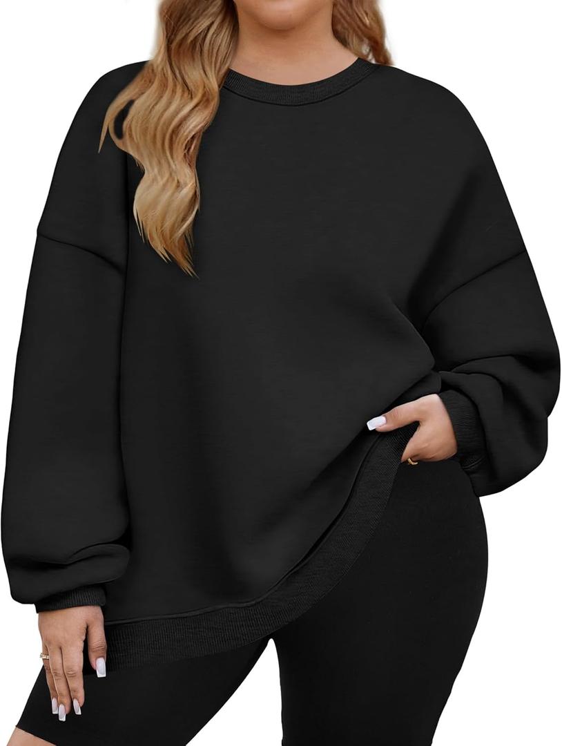 IN'VOLAND Womens Plus Size Sweatshirts Long Sleeve Fleece Soft Fall Winter Crew Neck Pullover Tops with Pockets (Black, 22 Plus)